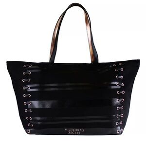 Victoria Secret Lace Up Corset black and rose gold XL tote bag